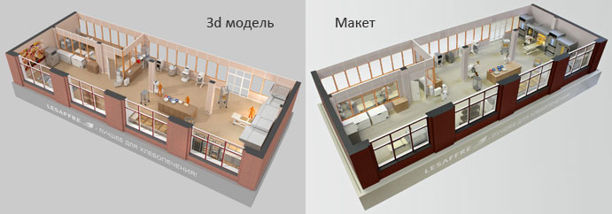 3d модель макета хлебопекарного центра с подсветкой